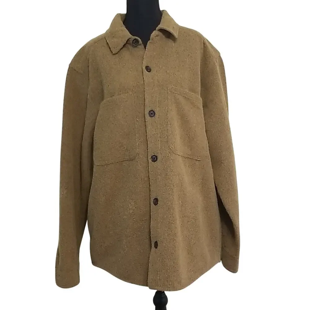 Alpine Design Men's Warm Fleece Shacket Tan Shirt Jacket Fall Winter Size Large